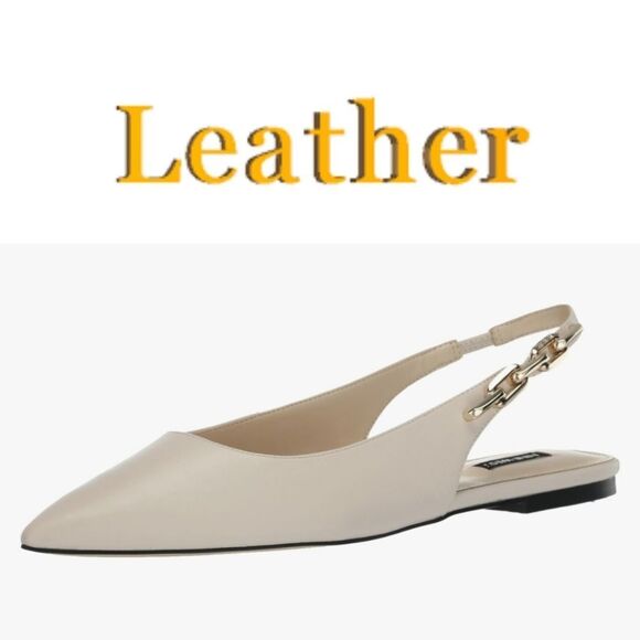 NEW Nine West 11 LEATHER NEUTRAL STRETCH SLIP ON POINTED TOE SLINGBACK FLATS - Picture 1 of 8